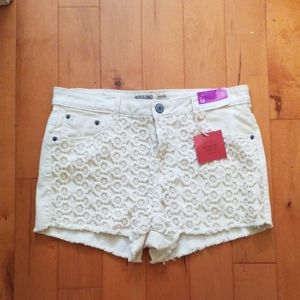 White denim crochet festival shorts